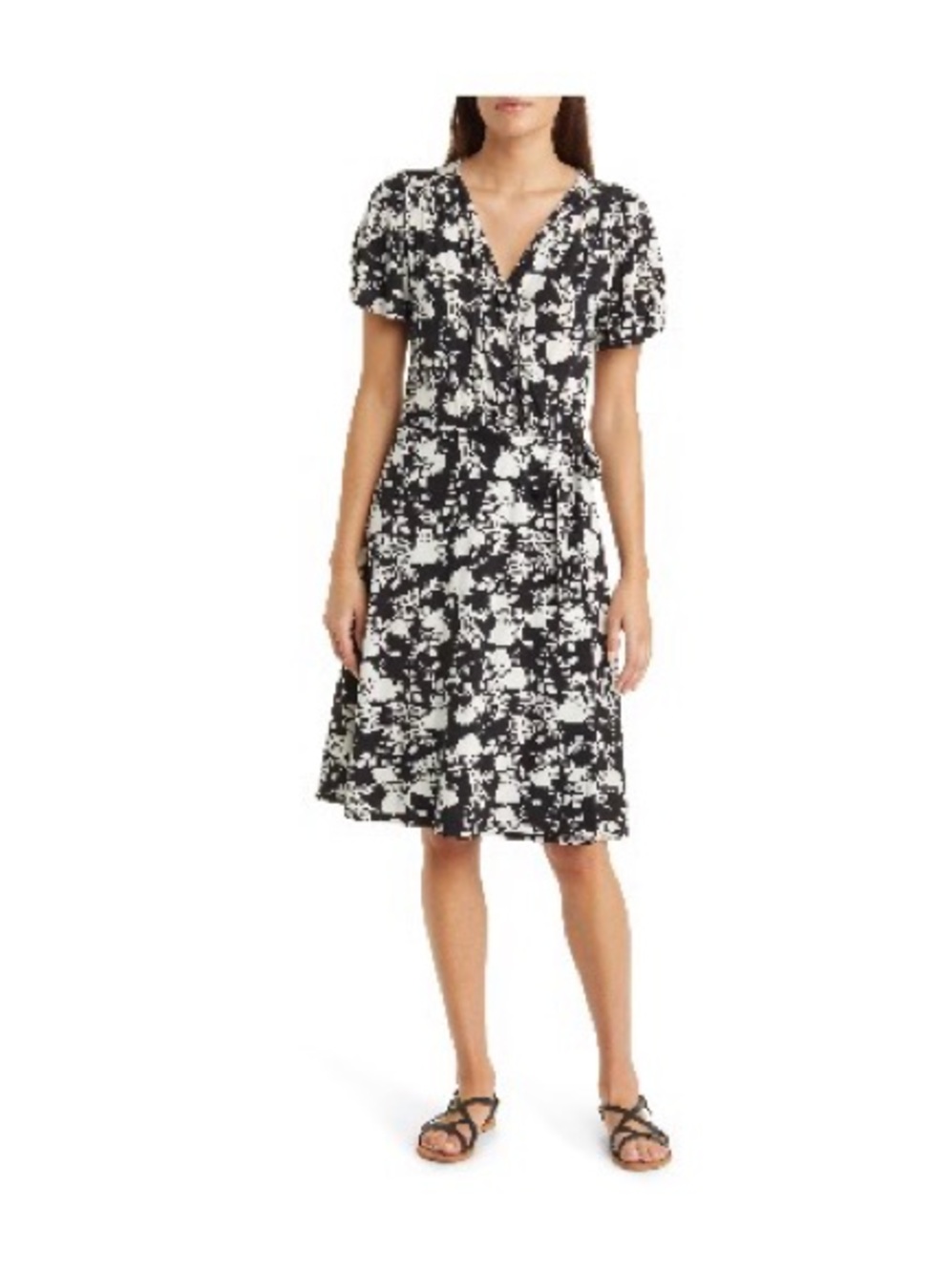 Loveappella Black & White Floral Wrap Midi Dress